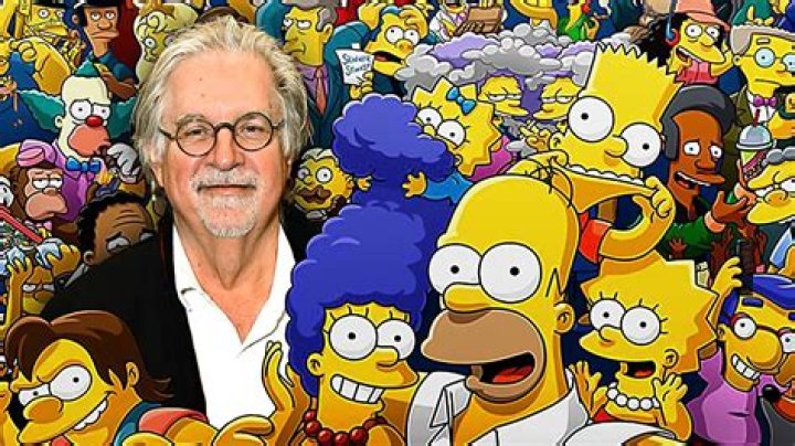 Matt Groening photographed with casting white actors of longest-running primetime television show "The Simpsons".